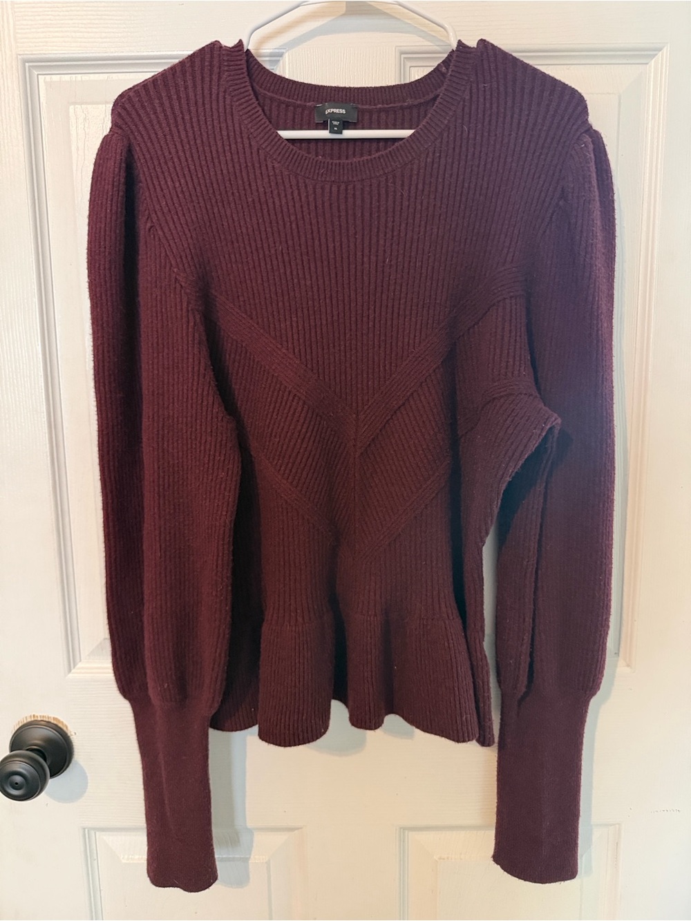 Express Women's Ribbed Peplum Sweater - Wine